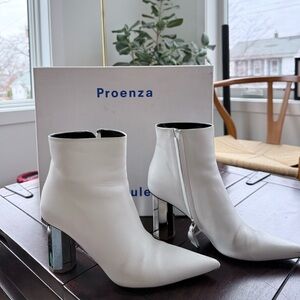 Proenza Schouler White Ankle Boots with Silver Heels